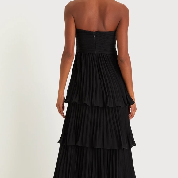 Lulus Black Strapless Tiered Pleated Maxi Dress NWT/Wedding Guest/Formal/Evening - Picture 3 of 7